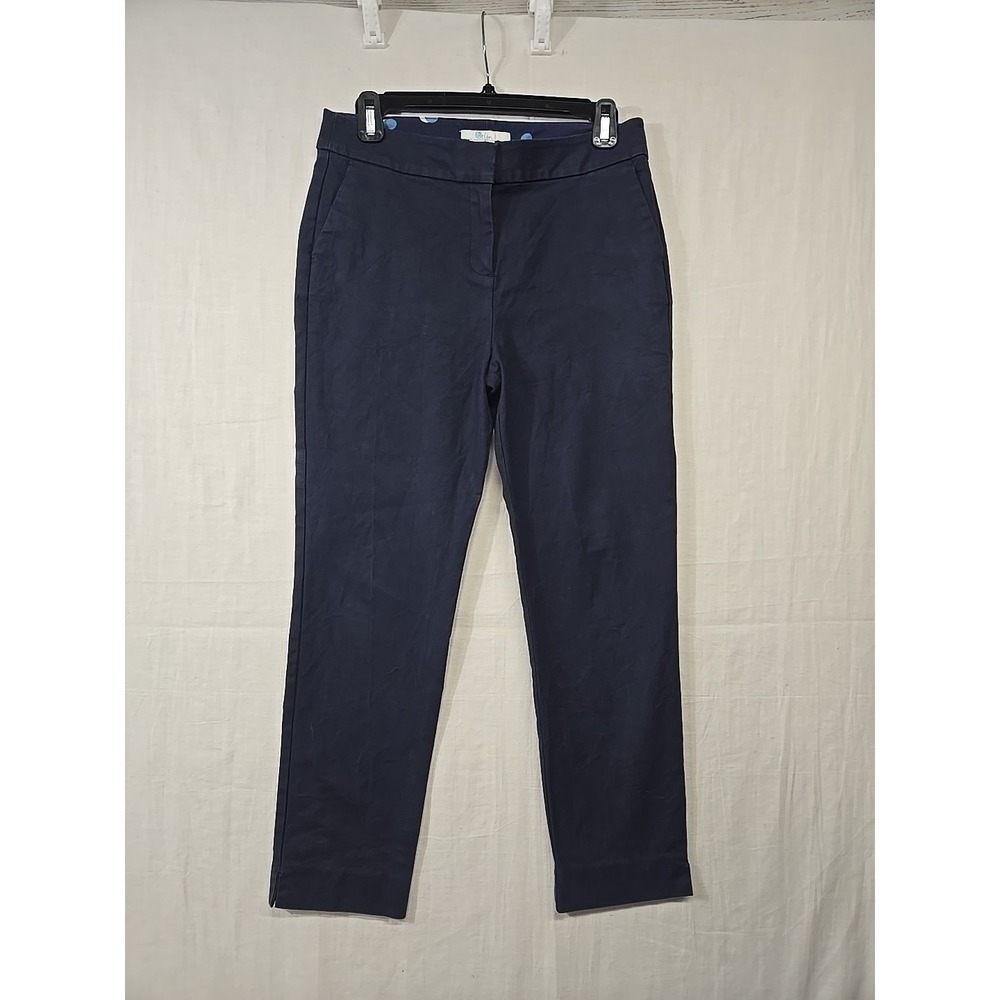 Boden Navy Blue Flat Front Cropped Cotton Stretch Chino Pants Women's 10R